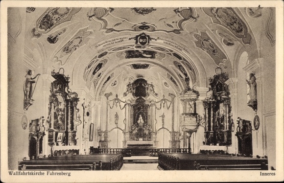 Postcard Fahrenberg Waldthurn in the Upper Palatinate, pilgrimage church, interior