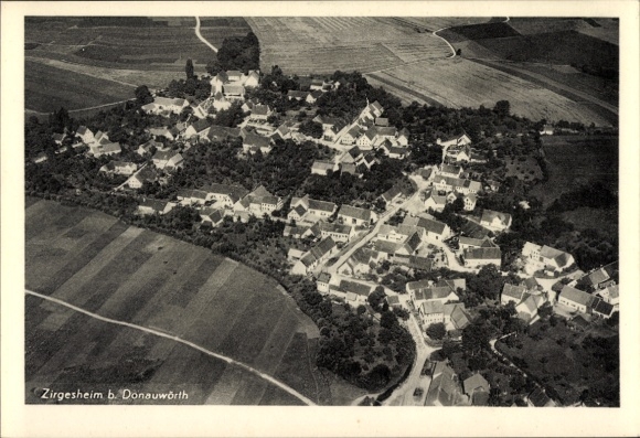 Postcard Zirgesheim Donauwörth in Swabia Bavaria, aerial photograph