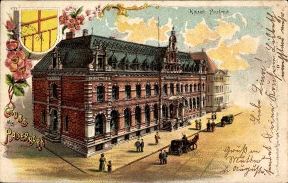 Coat of arms Chromo-Litho Paderborn in Westphalia, Imperial Post Office