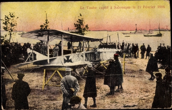 Ak Thessaloniki Saloniki Griechenland, Taube captif, Dt. Miliärflugzeug I. WK, Kriegsbeute, 1916