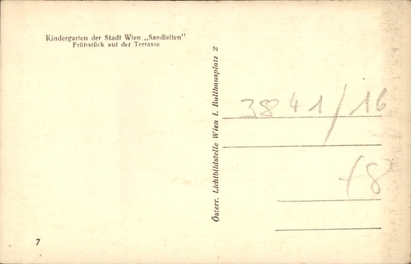 Postcard Vienna 1 Innere Stadt, Kindergarten, Sandleiten, Breakfast on the Terrace