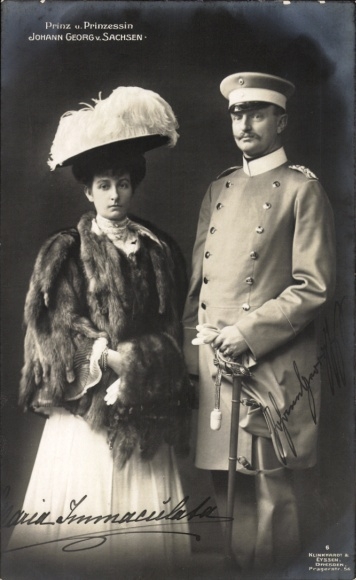 Postcard Prince Johann Georg of Saxony with wife Maria Immaculata, brother of Friedrich August III, signed