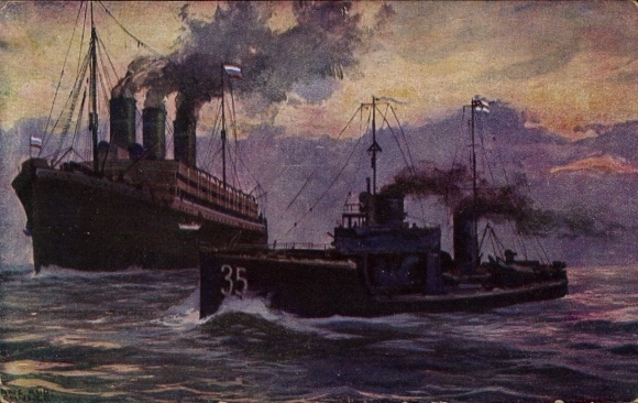 Artist PC Schulze, Duitse torpedoboot verovert Russische hulpkruiser in de Finse Golf