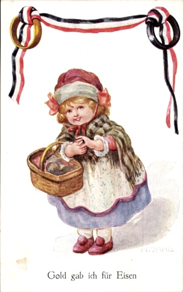 Artist Postcard Zahl, H., I gave gold for iron, girl, patriotism
