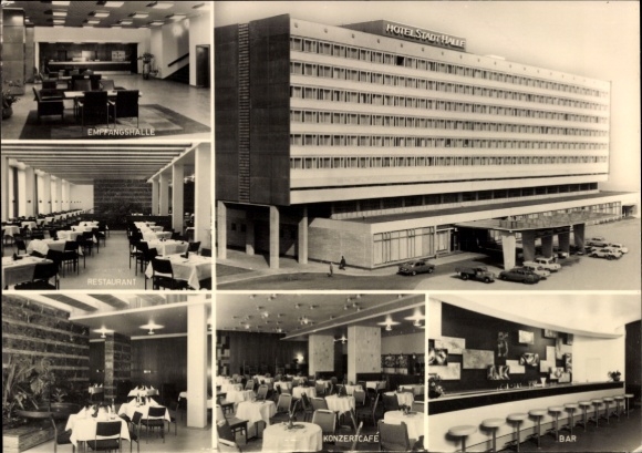 Ak Halle an der Saale, Empfangshalle, Restaurant, Hotel Stadt Halle, Konzertcafé, Bar