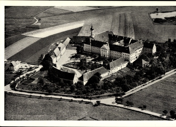 Ak Mödingen in Schwaben, Kloster Maria Medingen, Fliegeraufnahme