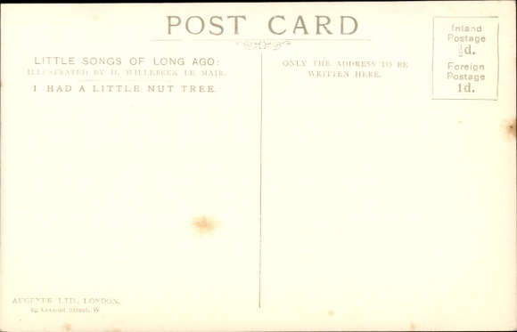 Artist Postcard Willebeek le Mair, H., Little Songs of Long Ago, I had a little nut tree