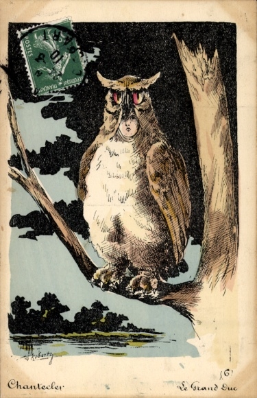 Kunstenaarsansichtkaart Roberty, Chantecler, Le Grand Duc