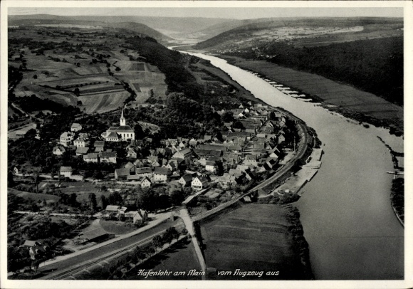 Postcard Hafenlohr am Main Lower Franconia, aerial photograph