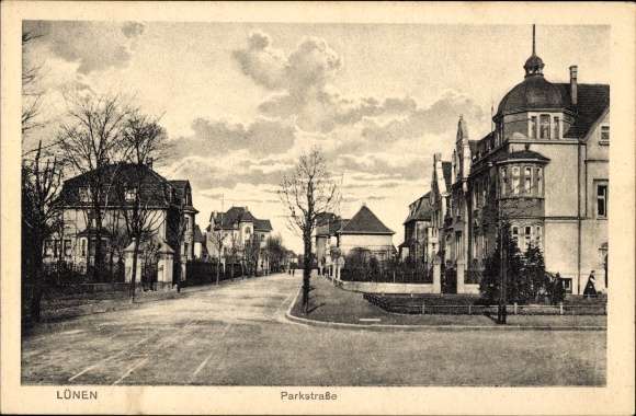 Postcard Lünen in Westphalia, Parkstrasse, villas