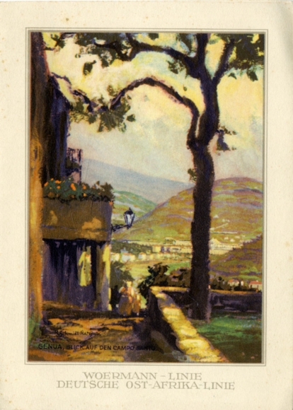 Artist menu card Schmidt, steamer Ubena, July 29, 1933, main meal, Campo Santo