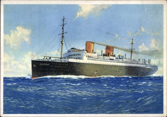 Artist's Postcard Twin-screw express steamer Columbus, North German Lloyd Bremen