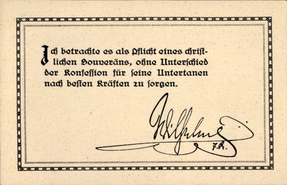 Postcard Quote from Kaiser Wilhelm II: I consider it the duty of a Christian sovereign...