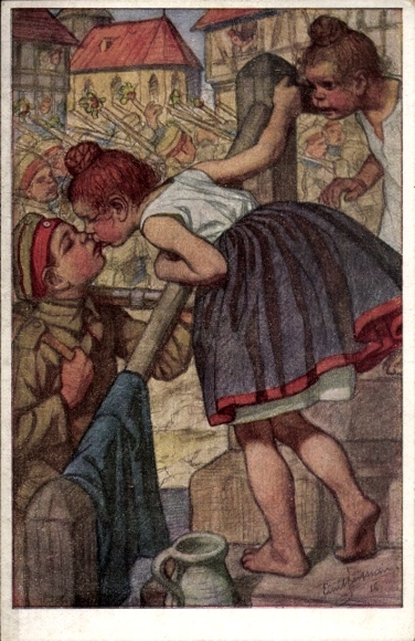 Artist Postcard Lovers, Soldier kisses his wife, Soldier's love, Farewell