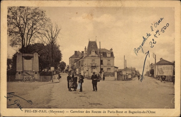 KP Pré en Pail Mayenne, skrzyżowanie Routes de Paris-Brest i Bagnole de l'orne