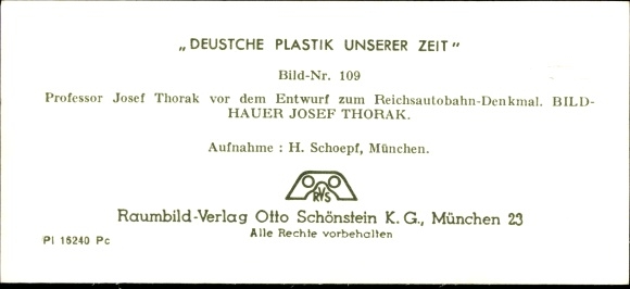Stereo spatial image photo &quot;German sculpture of our time&quot;, no. 109 Sculptor Josef Thorak in front of a draft
