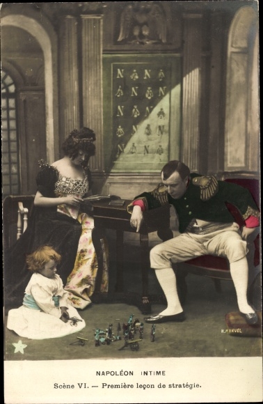 Postcard Napoleon Intime, Scene VI, premiere lecon de strategie, theater scene