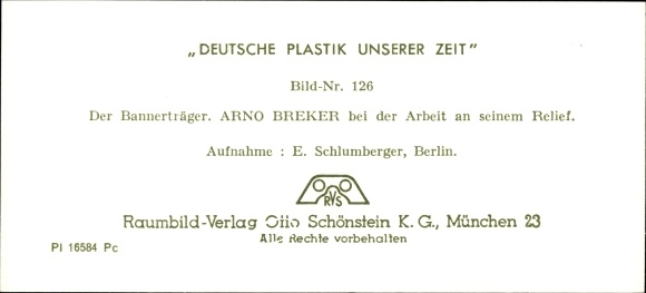 Stereo spatial image photo &quot;German sculpture of our time&quot;, No. 126 Relief of the standard bearer, Arno Breker