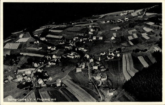 Postcard Schnarrtanne Auerbach im Vogtland, aerial photograph