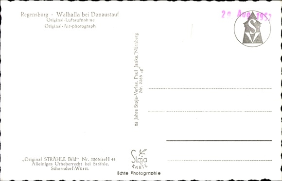 Postcard Donaustauf in the Upper Palatinate, Walhalla, aerial photograph