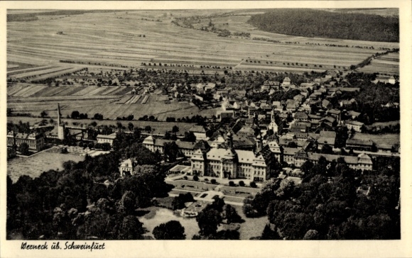 Postcard Werneck in Lower Franconia, aerial view of surrounding fields, buildings