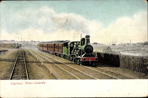 Postcard Austrian Railway, Express Vienna-Ostend, steam locomotive