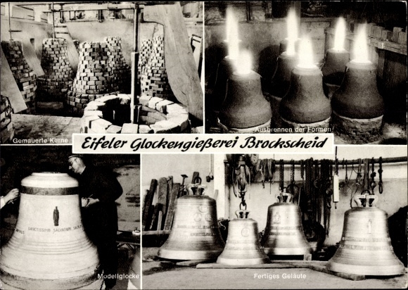 Postcard Brockscheid in the Vulkaneifel, Eifel bell foundry, brick cores, burning out, ringing