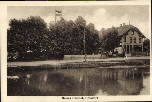 Postcard Hoisdorf in Schleswig-Holstein, Harms Gasthof, waterfront, trees, s building