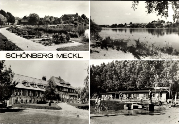 PC Schönberg in Mecklenburg, partial view, Am Oberteich, hospital, Oskar-Nolze swimming pool