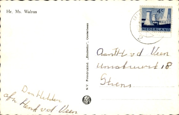 Postcard Dutch submarine Walrus