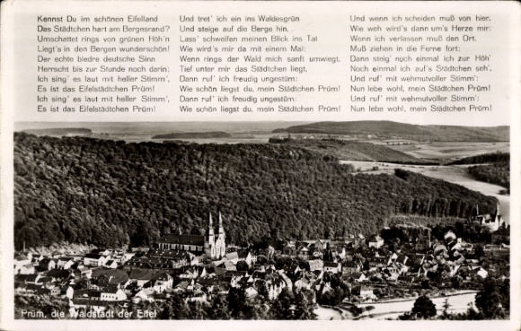 Postcard Prüm in the Eifel, panorama, poem