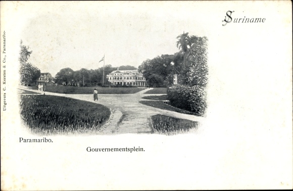 Postcard Paramaribo Suriname, Gouvernementsplein