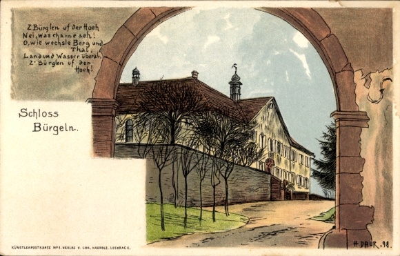 Artist Chromo-Litho Daur, H., Obereggenen Schliengen in the Black Forest, Bürgeln Castle