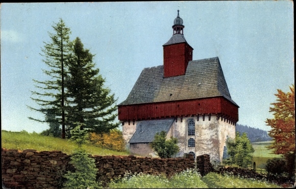 Postcard Großrückerswalde in the Ore Mountains, view of the church