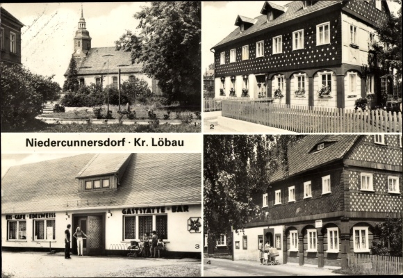 Ansichtkaart Niedercunnersdorf Kottmar in Oberlausitz, restaurant Edelweiß, streekmuseum, vakwerkhuis