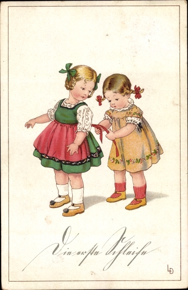 Artist Postcard Döring, Lia, Two Girls, The First Loop