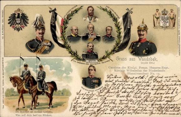 lito Hamburg Wandsbek, Garrison Kgl. Prusy. Regt huzarów, królowa Holandii Wilhelmina nr. 15