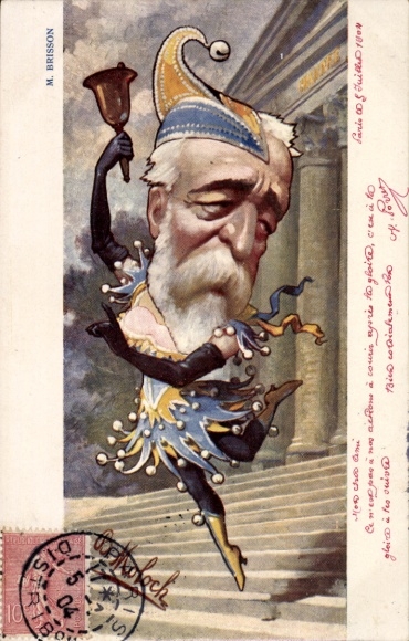 Artist Postcard Moloch, B., Henri Brisson, Prime Minister of France, caricature, court jester