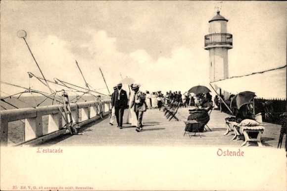 PC Oostende Ostend West Flanders, pier, lighthouse, angler