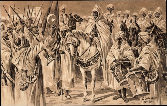 Artist Postcard Schaller, C., The Annunciation of the Holy War, Arabs, I WW