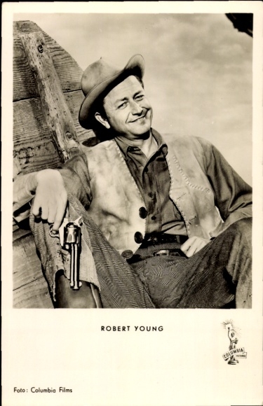 KP aktor Robert Young, portret, rewolwer, krew i złoto