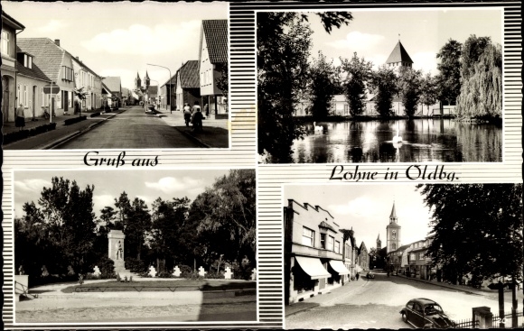 Ak Lohne in Oldenburg, Lindenstraße, Marktstraße, Ehrenmal