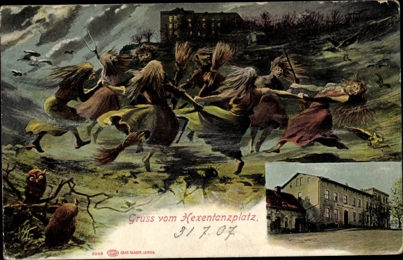Kunstenaarsbriefkaart Thale in de Harz, Hexentanzplatz, hotel