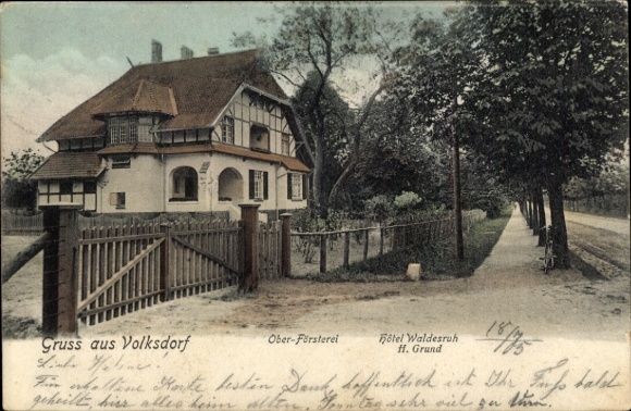 Ansichtkaart Hamburg Wandsbek Volksdorf, Ober-Försterei, Hotel Waldesruh, eigenaar H. Grund