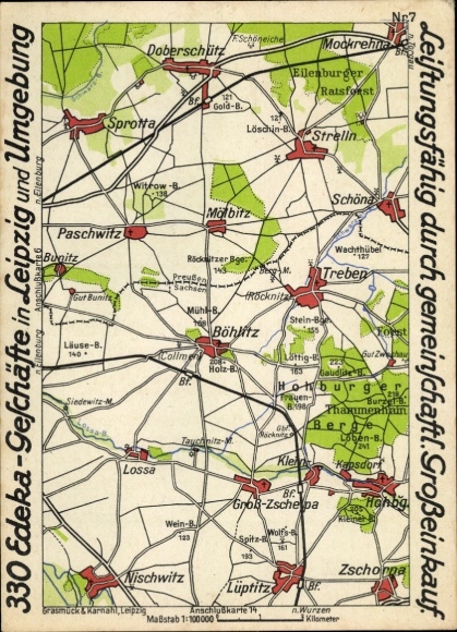 Maps Postcard Leipzig in Saxony, 330 Edeka stores, Doberschütz, Sprotta