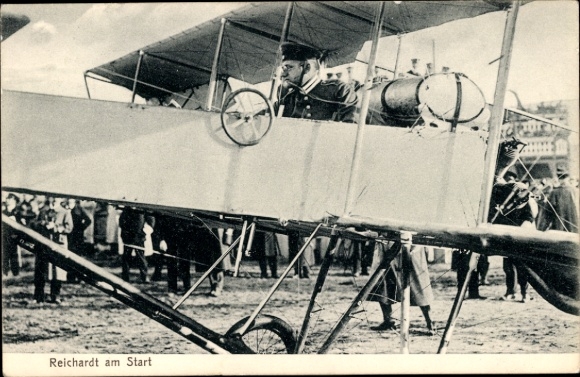 Postcard Berlin Treptow Adlershof, airfield, Reichardt at the start, airplane