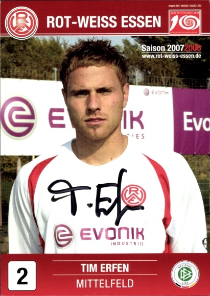 Autogrammkarte Fußballer Tim Erfen, Rot Weiss Essen, Autogramm