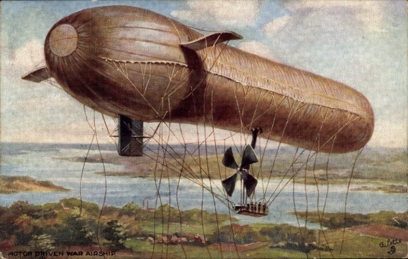 Artist Postcard British Military Airship, Zeppelin