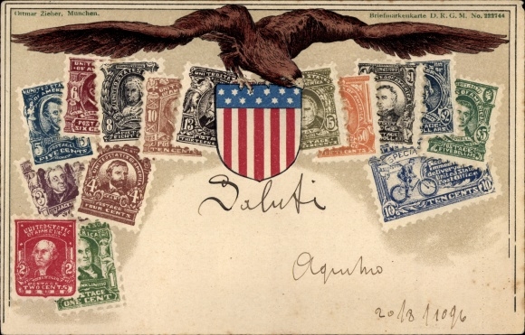 Minted postage stamps Chromo-Litho USA, Eagle, Stars and Stripes, 2 cents