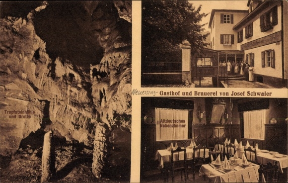 Postcard Neuessing Essing in the Altmühltal, stalactite cave, inn and brewery
